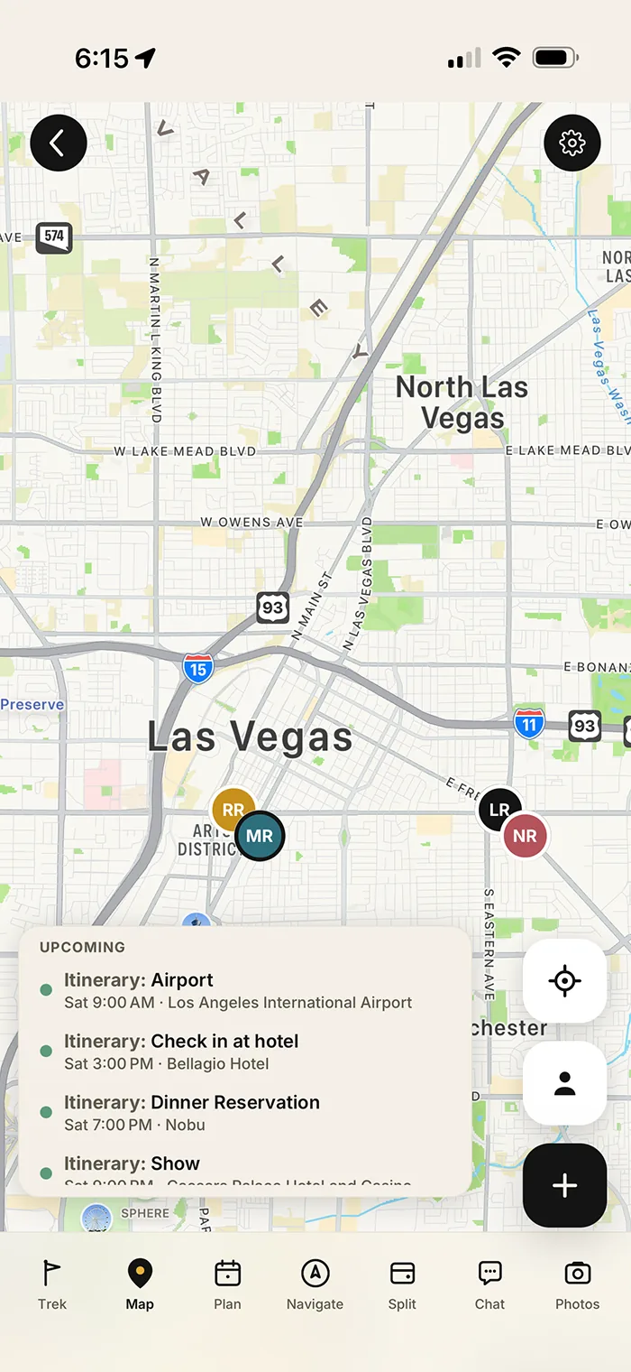 Trekr live map showing group members' locations